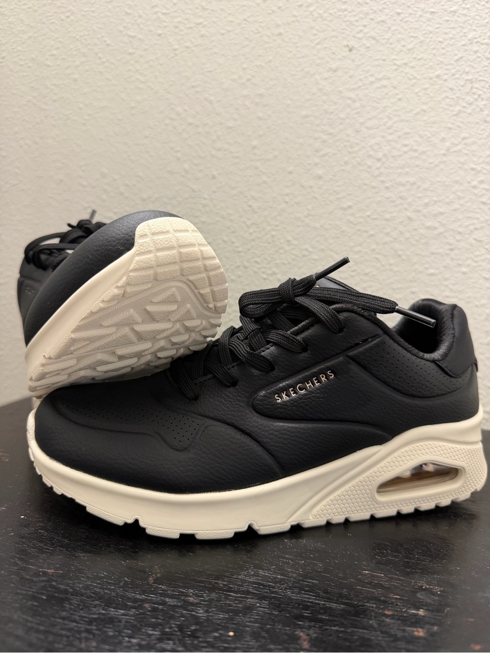 Skechers Black and Cream Platform Air-Cushion Ankle Sneakers - Picture 1 of 5